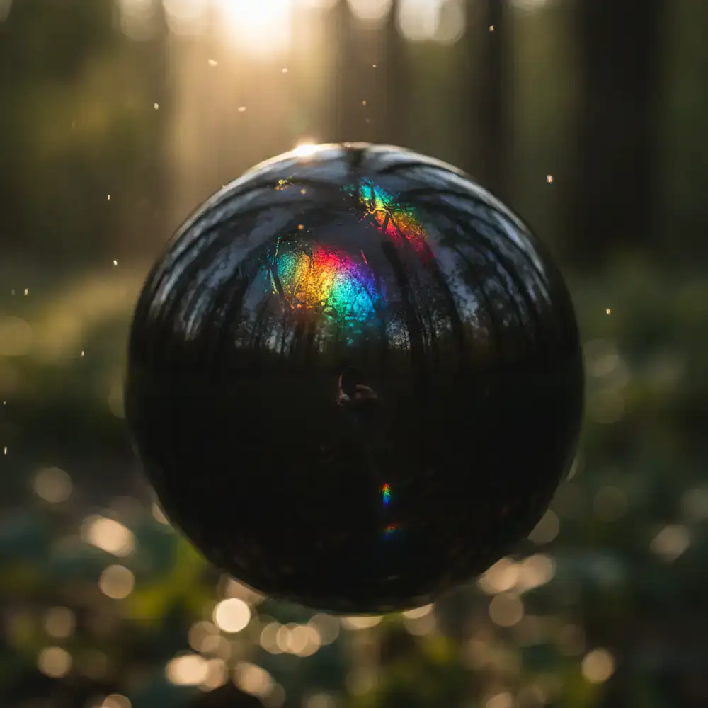 Uma esfera brilhante preta e colorida