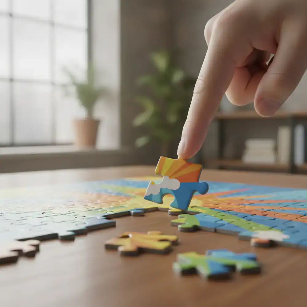Ilustração de dedo deslizando uma peça de puzzle