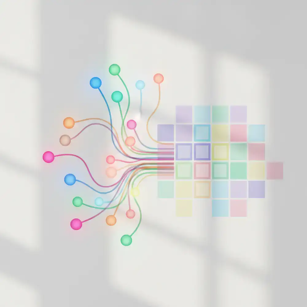 Gráfico abstrato mostrando conexões de nós e matriz de combinação